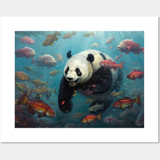 A Panda's Aquatic Journey Posters and Art